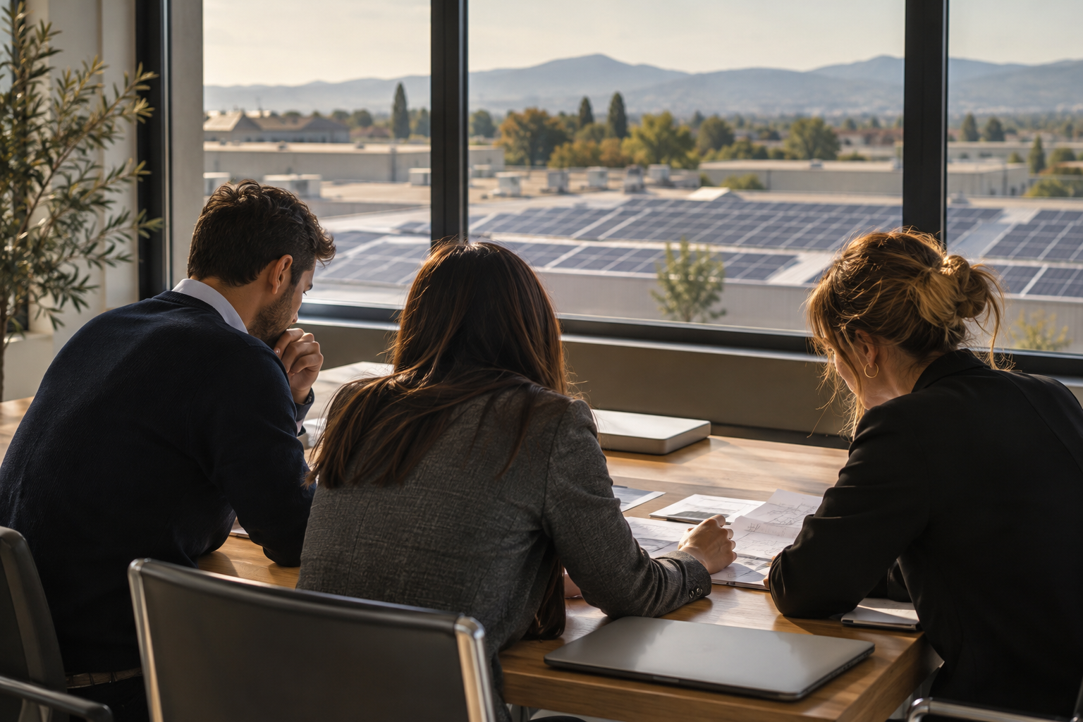 Illustrazione di un confronto tra team commerciale e marketing nel fotovoltaico